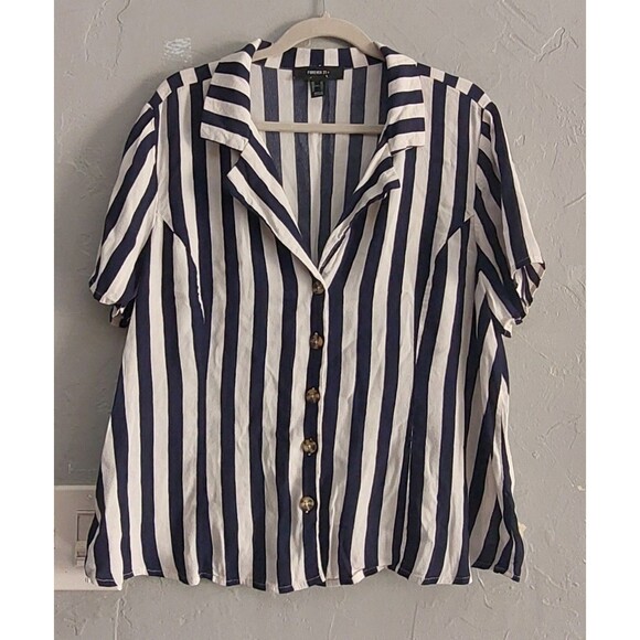 Forever 21 Women’s Button-Front Striped Rayon Blouse – Size 2X (Runs Small) - Picture 6 of 8
